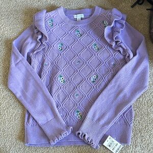 NWT Light Purple Ruffle Floral Sweater Size Petite Small